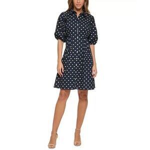 Tommy Hilfiger Women's Cotton Polka Dot Ballo, Sky Captain/Bright White, Size 14